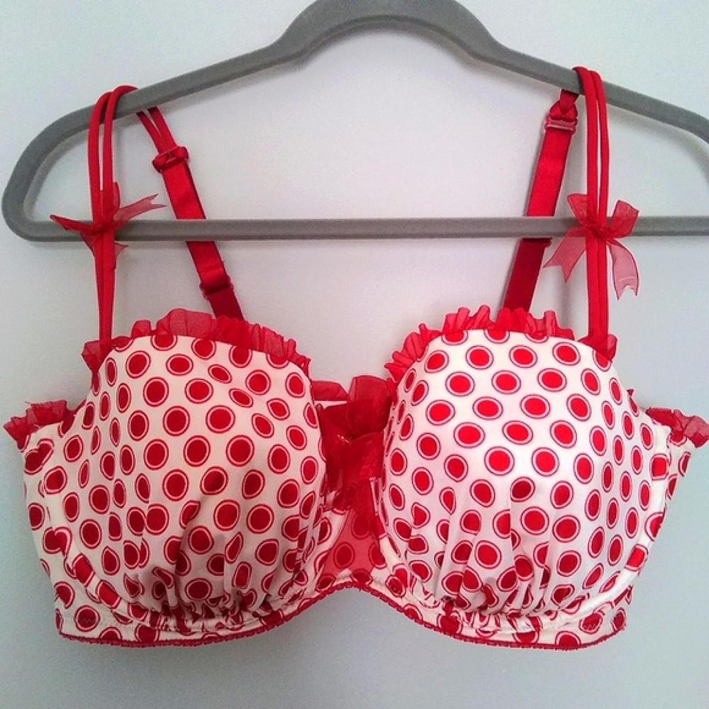 CACIQUE Flirty Red Polka-dot Bra Size 42D